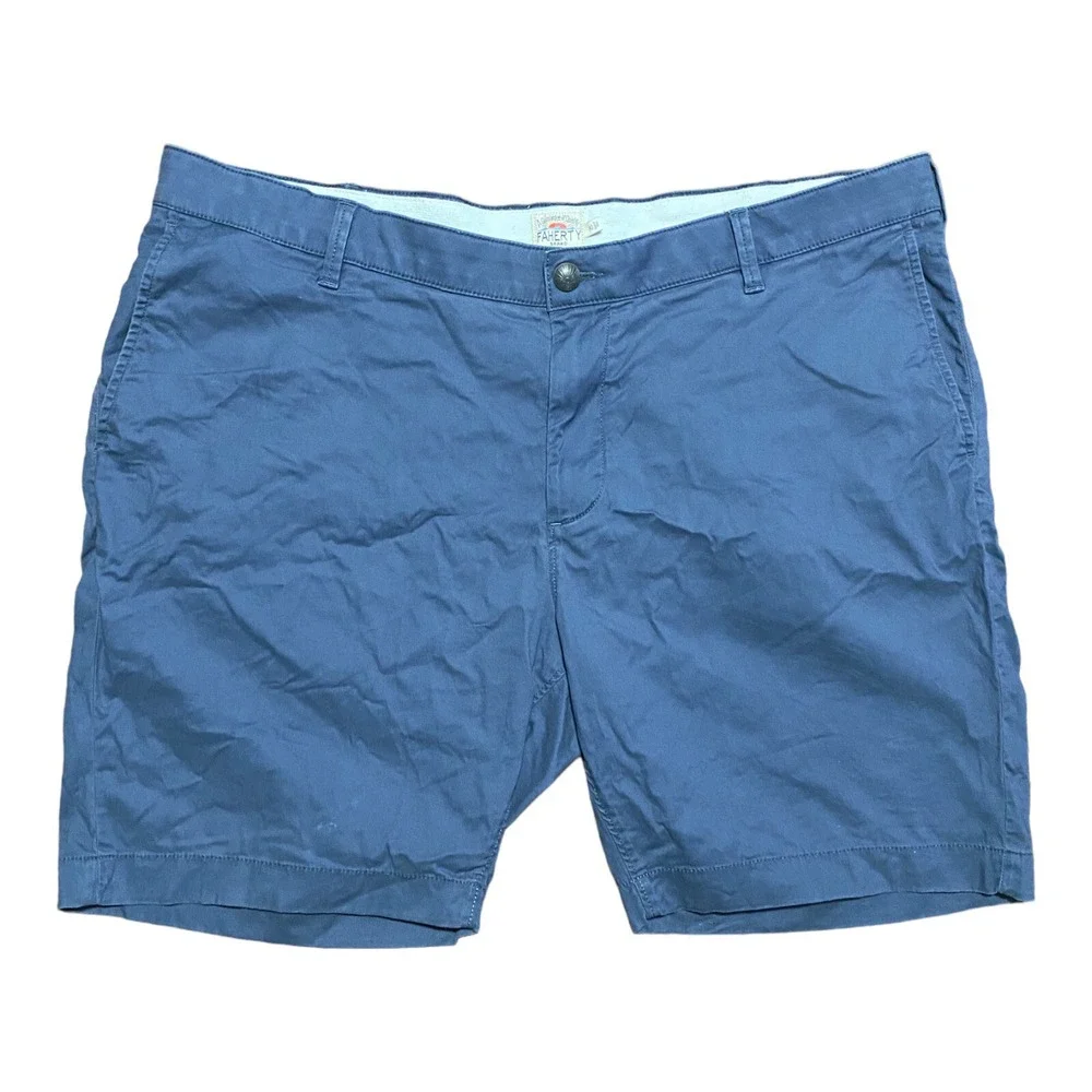 Faherty Shorts Mens 40 Blue Cotton Blend Flat Front Casual Chino
